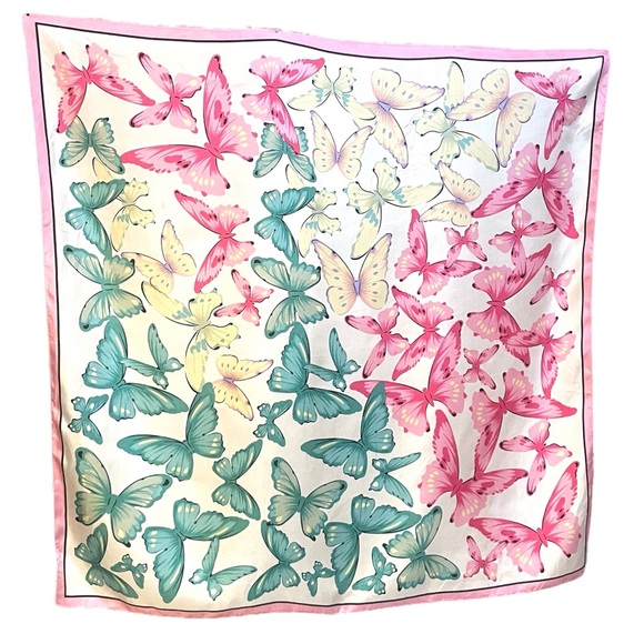 100% Silk Butterfly Scarf Casual Corner Approximately 34” x 34” Square - Picture 10 of 12